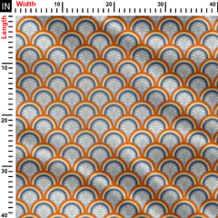 Palms and arches sky blue and orange Print Fabric