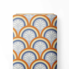 Palms and arches sky blue and orange Print Fabric