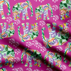 Elephant herd Print Fabric