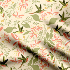 Humming Birds Feeding Cream Print Fabric