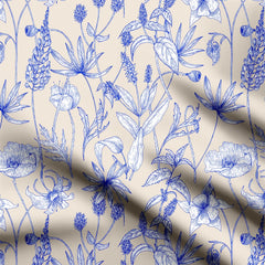 Beige and blue floral Print Fabric