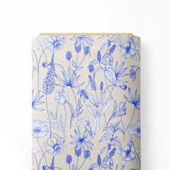 Beige and blue floral Print Fabric