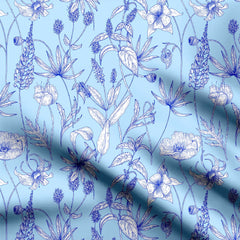 Blue floral in blue background Print Fabric