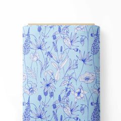 Blue floral in blue background Print Fabric