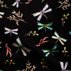 Colourful Garden of dragonflies Print Fabric