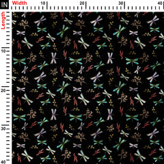 Colourful Garden of dragonflies Print Fabric