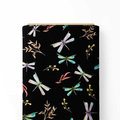 Colourful Garden of dragonflies Print Fabric