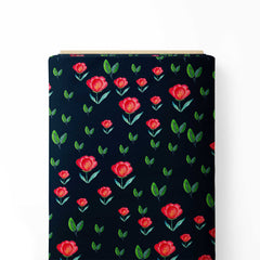 Tulip Garden on Black Print Fabric