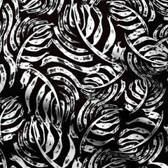 Abstract Stroke Leaves Black Print Fabric