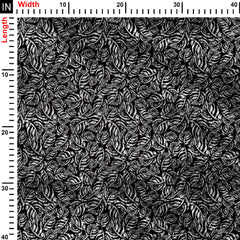 Abstract Stroke Leaves Black Print Fabric