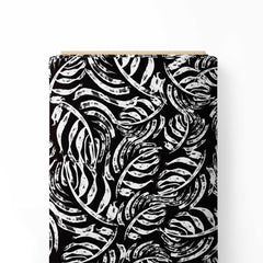 Abstract Stroke Leaves Black Print Fabric