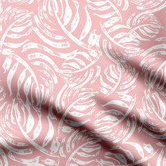 Abstract Stroke Leaves Pink Print Fabric