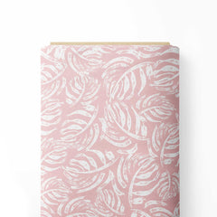 Abstract Stroke Leaves Pink Print Fabric