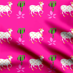 Cows Pink Pichwai Print Fabric