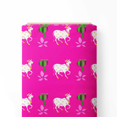 Cows Pink Pichwai Print Fabric