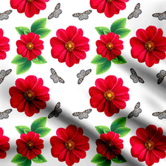 Red Flowers Print Fabric