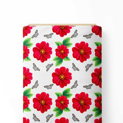 Red Flowers Print Fabric