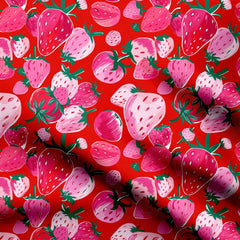 Red Strawberries Print Fabric