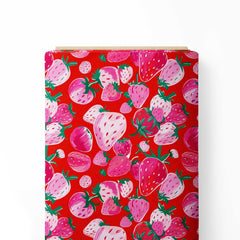 Red Strawberries Print Fabric