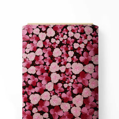 Small pink floral with black background Print Fabric