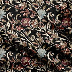 Tonal Black Bohemian Floral Print Fabric