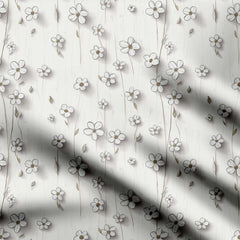 Sketched tiny white flowers Print Fabric