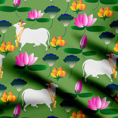 lotus pond green Print Fabric