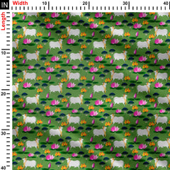 lotus pond green Print Fabric