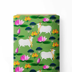 lotus pond green Print Fabric