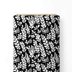 Black Leaves Print Fabric