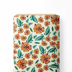 Watercolor Hibiscus Orange on Mint Print Fabric