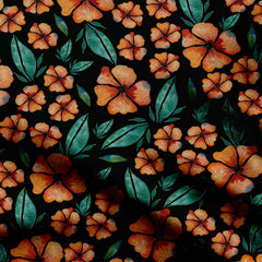 Hibiscus Flowers Orange on Black Print Fabric