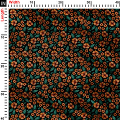 Hibiscus Flowers Orange on Black Print Fabric