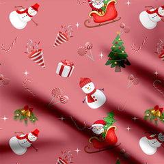 Christmas Santa With Snowman Print Fabric