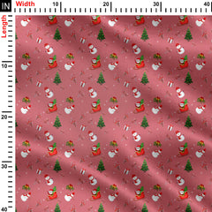 Christmas Santa With Snowman Print Fabric