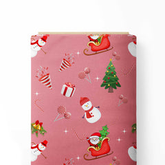 Christmas Santa With Snowman Print Fabric