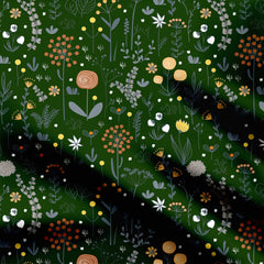 Dark Green Abstract Floral Print Fabric