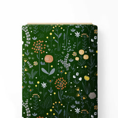 Dark Green Abstract Floral Print Fabric