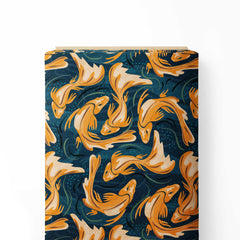 Koi Fish Deep Green Print Fabric