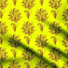 Yellow Kalamkari Floral Print Fabric