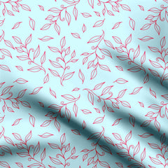 Pink Outline Leaves Print Fabric