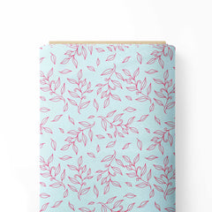 Pink Outline Leaves Print Fabric