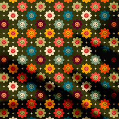 Emoji Smiley Floral Print Fabric