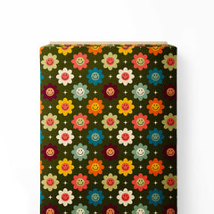 Emoji Smiley Floral Print Fabric