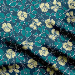 Block Print Flowers navy and teal colors Print Fabric