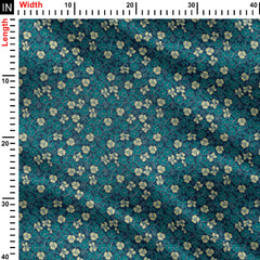 Block Print Flowers navy and teal colors Print Fabric