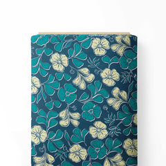 Block Print Flowers navy and teal colors Print Fabric