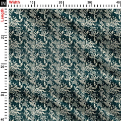 flowers and leaves mono pattern Print Fabric