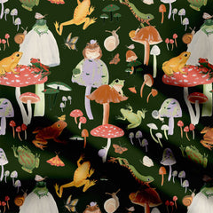 Frogs on Shrooms Green Print Fabric