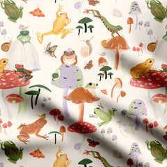 Frogs on Shrooms Off white Print Fabric